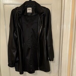 Zara Black Leather Jacket with Notched Lapel